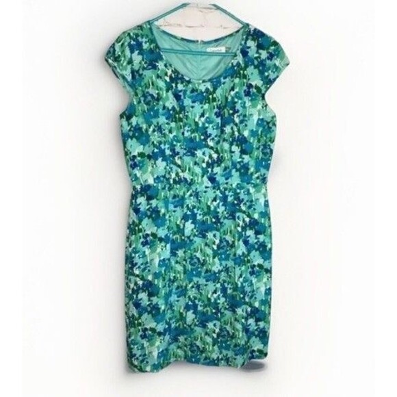 Calvin Klein Dresses & Skirts - Calvin Klein Sleeveless Knee Length Ditsy Shift Dress Women Size 8 Green/Blue